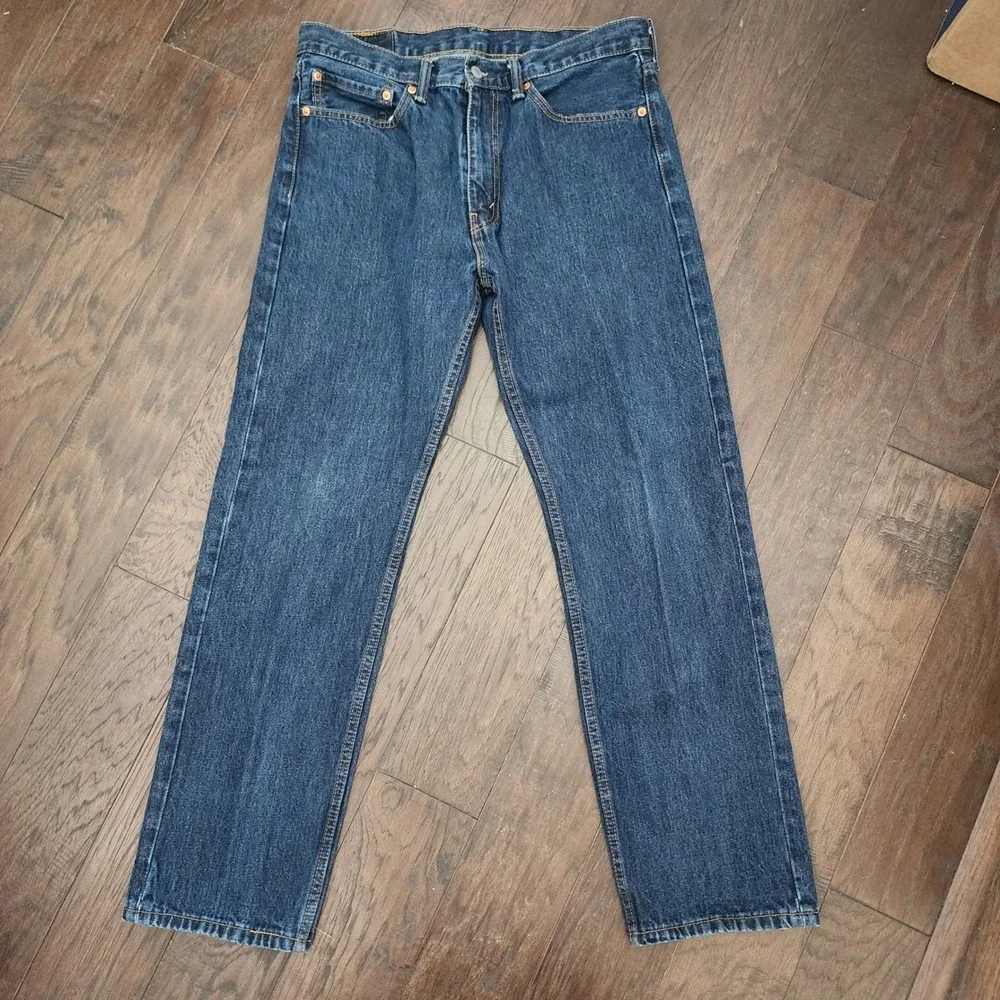 Levis 505 Regular Fit Jeans Mens 35x32 Dark Wash Indigo Straight Leg 00505-0216